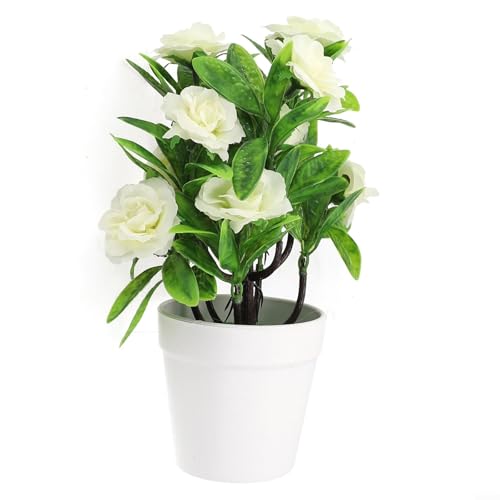 Lebensechte künstliche Rosen im Topf verschönern Ihr Zuhause oder Büro mühelos (weiß) von BlesConi