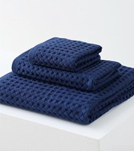 Leichtes Waffelgewebe-Handtuch-Set, 3 Baumwolltücher für Bad, Spa oder Strand (dunkelblau) von BlesConi