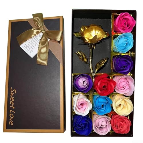 Lovely Soap Flower Present 18 Exquisite Roses Arranged in a Luxurious Box, Perfect for Celebrating Special Days (Gold) von BlesConi