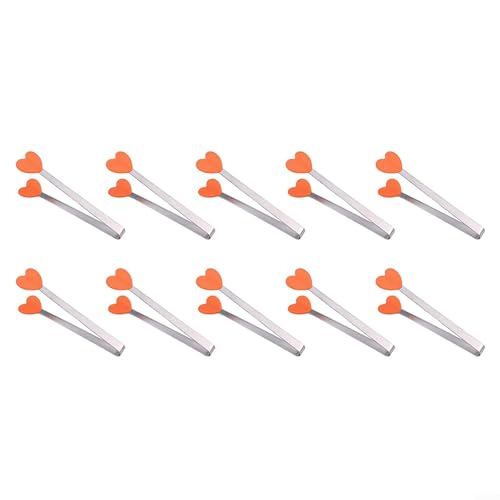 Mini-Kochzange in Herzform mit Silikonspitzen, Edelstahlzange für einfaches Servieren und Grillen, Gelb, 10 Stück von BlesConi