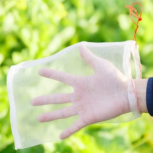 Obstschutzbeutel aus Nylon mit dehnbarem Netzgewebe und Kordelzug, bietet effektive Abschirmung für Pflanzen und Blumen vor mediterranen Fruchtfliegen und anderen Schädlingen (15 x 10 cm) von BlesConi