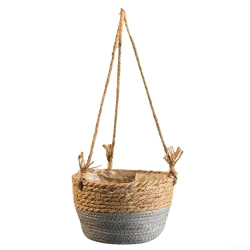 Rattan gewebter Blumentopf zum Aufhängen, stilvolle Dekoration für Ihre Veranda und Ihren Garten (grau) von BlesConi
