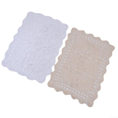 Rustikale Baumwoll-Tischdecke mit Häkelspitze für kleine Tische für Zuhause und Café-Dekor (Beige) von BlesConi