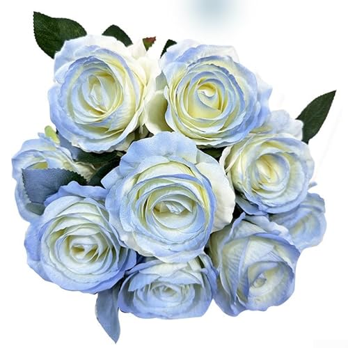 Schönes Kunstblumen-Arrangement mit 9 Köpfen für Hochzeiten und Zuhause, verschönern Sie Ihren Raum (blau) von BlesConi