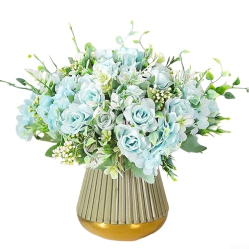 Set mit 3 künstlichen Blumensträußen für Hochzeit und Zuhause, künstliche Seidenblumen, entworfen für Wohnzimmerornamente und dekorative Displays (blau) von BlesConi