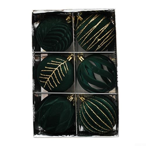Set mit sechs eleganten Weihnachtskugeln, wunderschön gestaltet in satten Farben für Festlichkeiten (dunkelgrün) von BlesConi