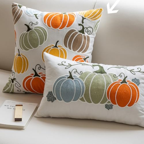 Set von Kürbis-Kissenbezügen für den saisonalen Gebrauch, 45,7 cm und 30,5 x 50,8 cm Taillenkissenbezüge mit gesticktem Design auf weichem Baumwoll-Polyester-Material (C) von BlesConi
