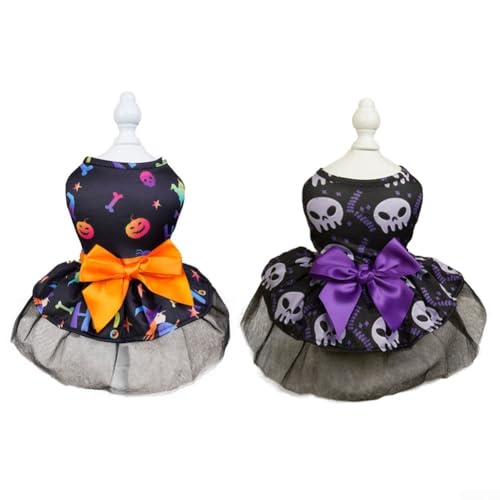 Tüll-Partykleid für Hunde an Halloween, bezauberndes Schleifen-Design und einzigartige Drucke (B) von BlesConi
