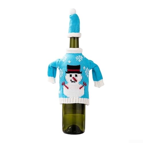 Weihnachtliche Weinflaschenhülle Strickhülse mit Schneemannmuster für saisonale Tisch- und Bardekoration, schützt und dekoriert Standard-Weinflaschen (D) von BlesConi
