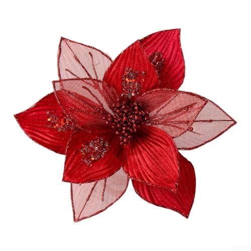 Weihnachtsbaumschmuck, 25 cm, Glitzer-Pailletten, Stoffblumen für festliche Kranz, Girlande und Bastelverzierungen (rot) von BlesConi