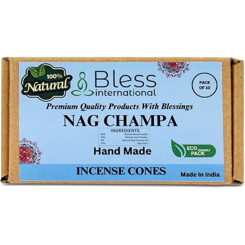 Bless-International Nag Champa Incense-Cones Handmade-Hand-Dipped Organic-Chemicals-Free for-Purification-Relaxation-Positivity-Yoga-Meditation The-Best-scents (10 Count) von Bless International