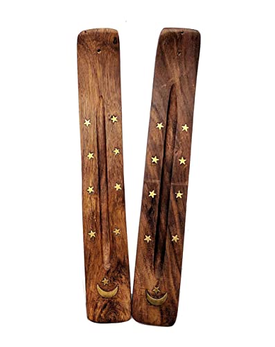 Bless-International Traditional-Handmade-Burner Wooden-Incense-Stick-Holder Ash-Catcher-Stand for-Aromatherapy-Meditation-Yoga (Incense Holder 10 inch(2 pcs)) von Bless International