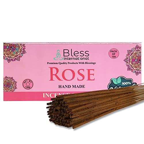 Bless-Rose-Incense-Sticks Handmade-Hand-Dipped-Incense-Sticks Organic-Chemicals-Free for-Purification-Relaxation-Positivity-Yoga-Meditation The-Best-Woods-Scent (100 Sticks (150GM)) von Bless International