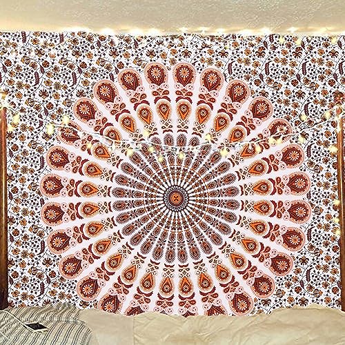 Bless International Indischer Hippie Bohemian Psychedelic Peacock Mandala Wandbehang Bettwäsche Tapisserie (Orange Brown, Twin (137x182Inches) (140x185cms)) von Bless International