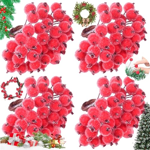 160 Stück gefrostete rote Beeren, künstliche Frostebeeren, Weihnachtsbeeren, für Zuhause, Hochzeit, Party, Geburtstag, DIY-Dekoration, Weihnachtsgirlande/Geschenkdekoration von Bless