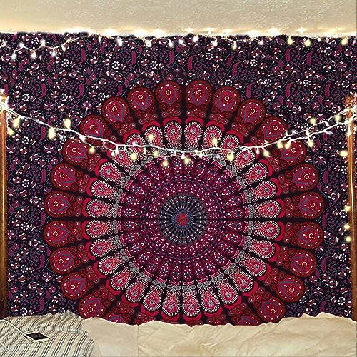 Bless International Indischer Hippie Bohemian Psychedelic Peacock Mandala Wandbehang Bettwäsche Tapisserie (Purple Pink, Twin (137x182Inches) (140x185cms)) von Bless International