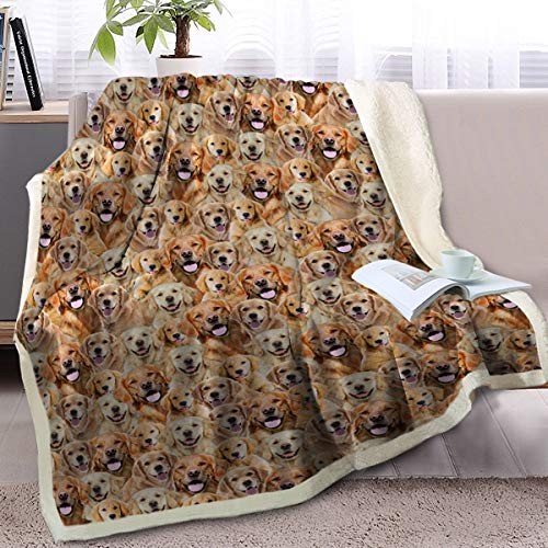 BlessLiving Kuschelige Hundedecke für Kinder und Erwachsene, Fleece, wendbar, Tiermuster, Sherpa-Überwurf, Doppel-/Doppeldecke (Golden Retriever, 150 x 200 cm) von BlessLiving