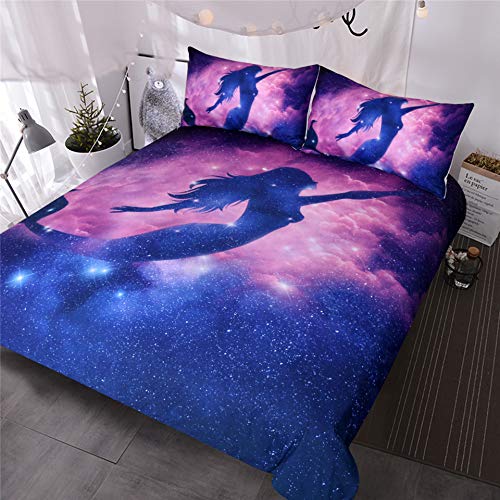 BlessLiving Mermaid Bettwäsche Einzelkinder Mädchen Rosa Lila Blau Psychedelic Bett Set 2 Stück Galaxy Bettbezug Meerjungfrau Tagesdecke (1 Bettbezug 135 x 200 cm +1 Kissenbezug 80 x 80 cm) von BlessLiving