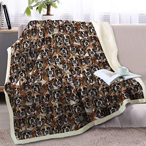 Blessliving Fuzzy Dogs Bettdecke für Kinder und Erwachsene, niedliche Welpen-Fleece-Decke, wendbar, Tiermuster, Sherpa-Überwurf (weißer Boxer, 127 x 152 cm) von BlessLiving