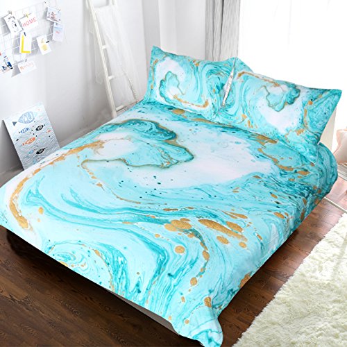 blessliving Chic Girly Marmor Bettbezug mint gold Glitzer türkis Bettwäsche Tröster Set Abstrakt Aqua Teel Blau Bettbezug, blau, Einzelbett von BlessLiving