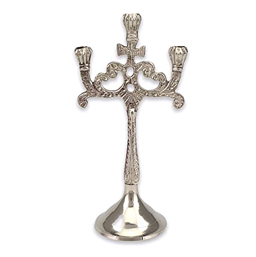 3 Kerzen Messing Kerzenständer - Silber Orthodoxe Kirche Kerzenhalter Home Altar Gebetsecke Höhe 17,0 cm 3 Kerzen Messing Kerzenständer - Silber Orthodoxe Kirche Kerzenhalter Home Altar Gebetsecke Höhe 17,0 cm von BlessedMart