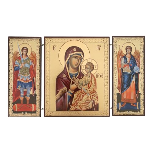 BlessedMart Orthodoxe Triptychon-Ikone – klappbare byzantinische Ikone aus Holz – christliche religiöse Heimdekoration & Geschenk (Jungfrau Maria Hodegetria) von BlessedMart