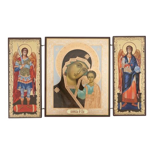 BlessedMart Russisch-orthodoxe Triptychon-Ikone – Theotokos von Kasan – Holz faltbare orthodoxe Ikone – christliches Geschenk für Gebetsecke BlessedMart Russisch-orthodoxe Triptychon-Ikone – Theotokos von Kasan – Holz faltbare orthodoxe Ikone – christliches Geschenk für Gebetsecke von BlessedMart