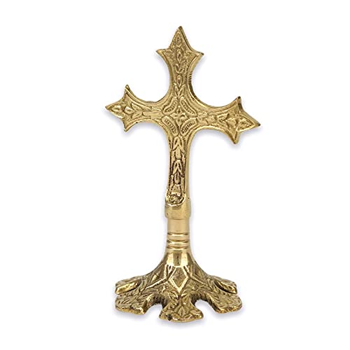 Verziertes stehendes Kreuz aus Messing – Tischaltar Segen Kruzifix, Kirche liturgisch, Heimataltar, Gebetsecke, Höhe 13 cm von BlessedMart