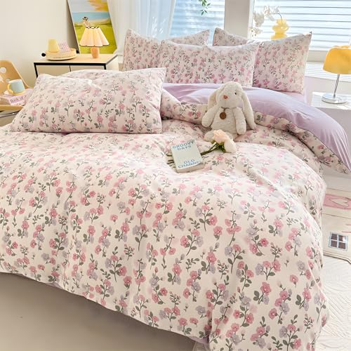 Bleswleth Children's Bed Linen 100x135 cm – Green Leaves & Morning Glory Duvet Cover Set, Pastoral Floral Style with Pink & Purple Flowers, Oeko-Tex Microfiber, Pillowcase 40x60 cm with Zip von Bleswleth