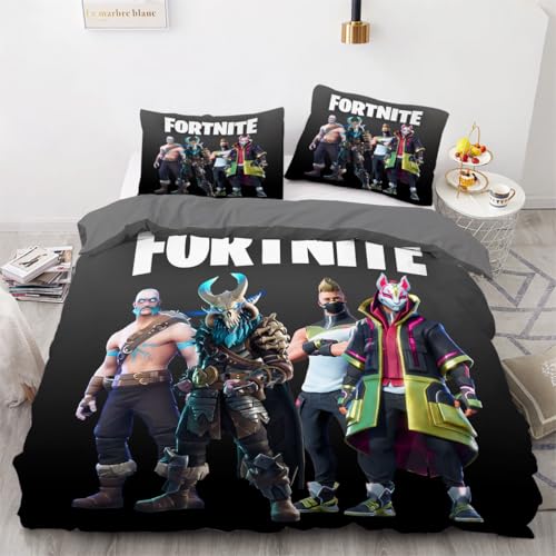 Kinder Fortnite Bettwäsche 135 x 200 cm Jungen Mädchen Bettbezug Gamer Cartoon Games Microfaser Bettwäscheset with Zip,Öko-TexBettbezug-Set Und 1 Kissenbezug (80 x 80 cm) von Bleswleth