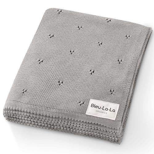 Bleu La La Bio Babydecke - 100% Luxuriöse Bio-Weichbaumwollstrick Warme gemütliche Kuscheldecke für Kinderwagen und Wiege Decke für Babys für Neugeborene Säuglinge und Kleinkinder (Taube Grau) von Bleu La La