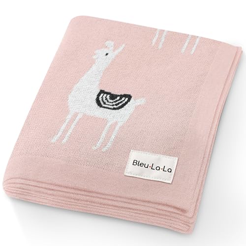Bleu La La Empfangs Babydecke - 100% Luxuriöse Weichbaumwollstrick Warme Gemütliche Kuscheldecke für Kinderwagen und WiegePuckdecke für Neugeborene Säuglinge und Kleinkinder (Lama - Pink) von Bleu La La