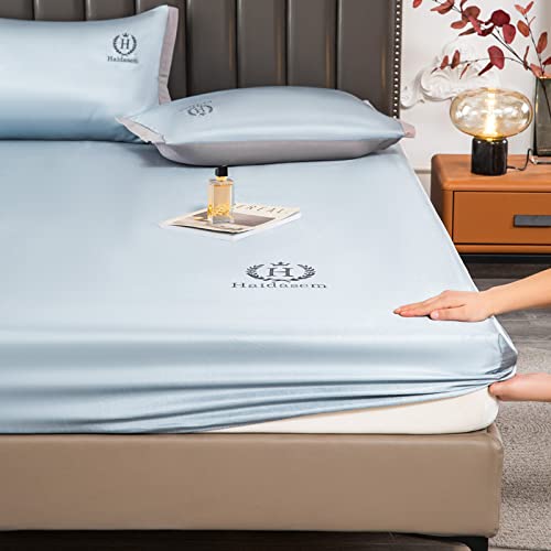 Bleyoum Naturlatex-Sommermatte für nacktes Schlafen im Sommer, waschbare Bettlaken-Matratze aus Eisseide, Latexmatte, Klimaanlagenmatte, Satin-Seiden-Spannbetttuch, 180 x 200 + 25 cm/3 Stück von Bleyoum