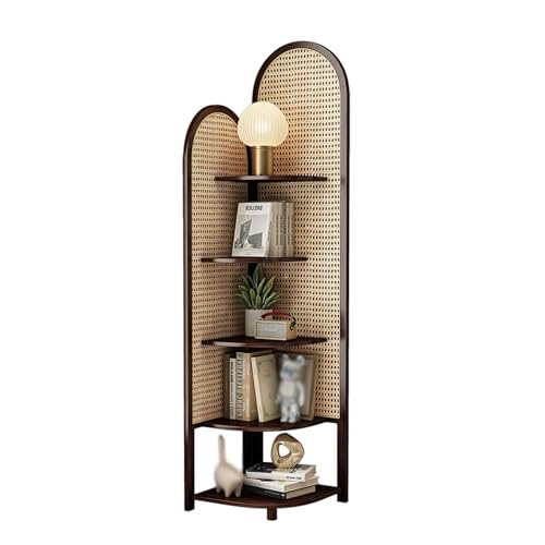 Bliajkswyr 5-stöckiges Eckregal Aus Rattan 39.5x39.5x168cm Schrank-BüCherregal Großzügige Arbeitsfläche Eckregal Bücherregal Passt In Enge Räume Hohe Eck-BüCherregale für Wohnzimmer(Walnut) von Bliajkswyr