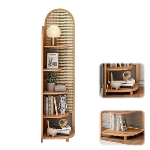 Bliajkswyr 5-stöckiges Eckschrank aus massivem Rattan Hohe Eck-BüCherregale 39.5x39.5x168cm Bücherregal Platzsparendes Design Hohes Akzent-Bücherregal für Wohnzimmer Schlafzimmer Büro(Natural) von Bliajkswyr