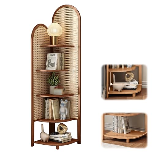 Bliajkswyr 5-stöckiges Eckschrank aus massivem Rattan Hohe Eck-BüCherregale 39.5x39.5x168cm Bücherregal Platzsparendes Design Hohes Akzent-Bücherregal für Wohnzimmer Schlafzimmer Büro(Tea Brown) Bliajkswyr 5-stöckiges Eckschrank aus massivem Rattan Hohe Eck-BüCherregale 39.5x39.5x168cm Bücherregal Platzsparendes Design Hohes Akzent-Bücherregal für Wohnzimmer Schlafzimmer Büro(Tea Brown) von Bliajkswyr
