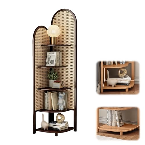 Bliajkswyr 5-stöckiges Eckschrank aus massivem Rattan Hohe Eck-BüCherregale 39.5x39.5x168cm Bücherregal Platzsparendes Design Hohes Akzent-Bücherregal für Wohnzimmer Schlafzimmer Büro(Walnut) von Bliajkswyr