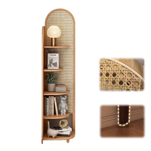 Bliajkswyr Hohe Eck-BüCherregale Holz Eckregal stehend 39.5x39.5x168cm 5-stöckiges Eckregal Aus Rattan Schrank-BüCherregal Großzügige Arbeitsfläche Passt In Enge Räume Wohnzimmer(Natural) von Bliajkswyr