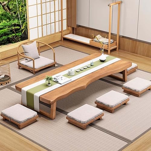 Bliajkswyr Japanischer Bodentisch aus Holz 100 120 140 160 180 200cm Rechteckiger Stil Tatami Tisch Vintage Teetisch Niedriger Tisch Oder Sitzen Auf Dem Boden Akzent Möbel(160x60x35cm) von Bliajkswyr