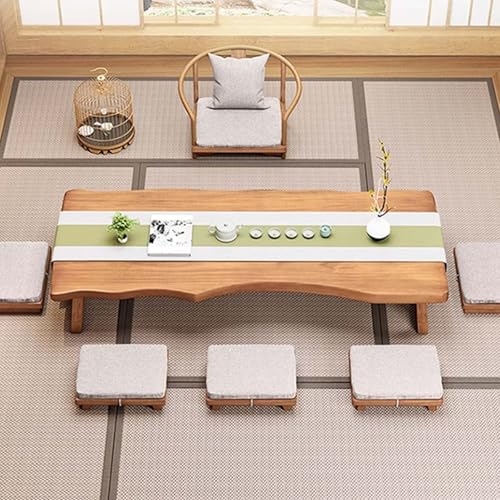 Bliajkswyr Japanischer Bodentisch platzsparender Teetisch 100 120 140 160 180 200cm Mehrzweck-Esstisch im Wohnzimmer für Essen und Meditation Lerntisch mit natürlichem Finish(120x60x35cm) von Bliajkswyr
