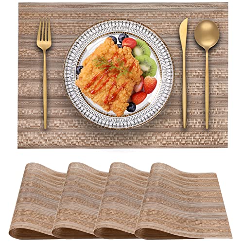 Blibalaskr Platzsets Abwaschbar 4er Set,Rutschfestes HitzebestäNdiges,Vinyl Tischsets,Leicht Zu Reinigende Platzset Abwischbar FüR KüChe, Esszimmer,Speisetisch 45cm×30cm (Goldbraune Farbe) von Blibalaskr