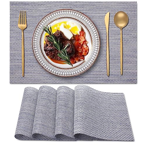 Blibalaskr Platzsets Abwaschbar 4er Set,Rutschfestes HitzebestäNdiges,Vinyl Tischsets,Leicht Zu Reinigende Platzset Abwischbar FüR KüChe,Esszimmer,Speisetisch 45cm×30cm (Goldblau) von Blibalaskr