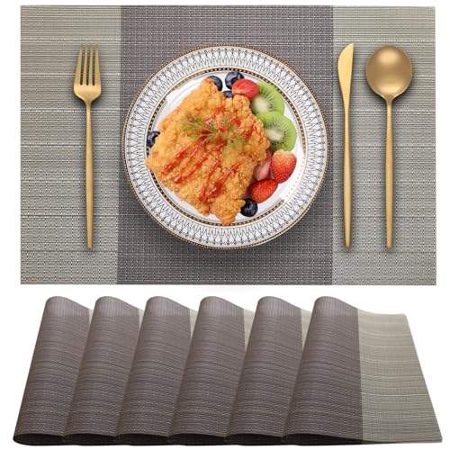 Blibalaskr Platzsets Abwaschbar 6er Set, Rutschfestes HitzebestäNdiges,Vinyl-Tischsets,Leicht Zu Reinigende Platzset Abwischbar FüR KüChe, Esszimmer, Speisetisch 45cm×30cm(Coffee Brown) von Blibalaskr