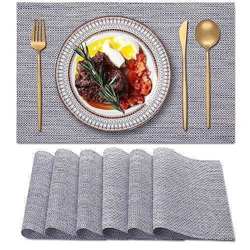 Blibalaskr Platzsets Abwaschbar 6er Set,Rutschfestes HitzebestäNdiges,Vinyl-Tischsets,Leicht Zu Reinigende Platzset Abwischbar FüR KüChe,Esszimmer,Speisetisch 45cm×30cm (Goldblau) von Blibalaskr