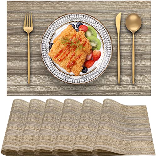 Blibalaskr Platzsets Abwaschbar 6er Set,Rutschfestes HitzebestäNdiges,Vinyl-Tischsets,Leicht Zu Reinigende Platzset Abwischbar FüR KüChe,Esszimmer,Speisetisch 45cm×30cm (Golden Coffee Color) von Blibalaskr