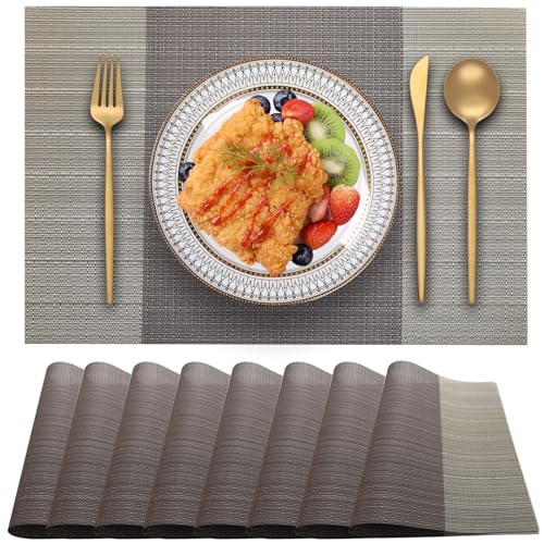 Blibalaskr Platzsets Abwaschbar 8er Set,Rutschfestes HitzebestäNdiges,Vinyl-Tischsets,Leicht Zu Reinigende Platzset Abwischbar FüR KüChe, Esszimmer, Speisetisch 45cm×30cm (Coffee Brown) von Blibalaskr