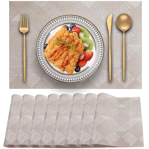 Blibalaskr Platzsets Abwaschbar 8er Set,Rutschfestes HitzebestäNdiges,Vinyl-Tischsets,Leicht Zu Reinigende Platzset Abwischbar FüR KüChe,Esszimmer,Speisetisch 45cm×30cm (Beige) von Blibalaskr