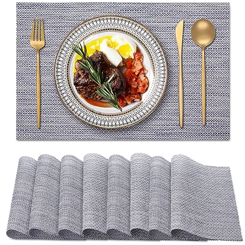 Blibalaskr Platzsets Abwaschbar 8er Set,Rutschfestes HitzebestäNdiges,Vinyl-Tischsets,Leicht Zu Reinigende Platzset Abwischbar FüR KüChe,Esszimmer,Speisetisch 45cm×30cm (Goldblau) von Blibalaskr