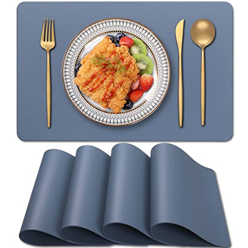 Blibalaskr Tischsets Abwaschbar,Platzsets 4er Set,wasserdichte und abwischbare,hitzebeständige doppelseitige PVC-Platzdeckchen,geeignet für Küche,Esstisch,Esszimmer 45cm×30cm(Blau) von Blibalaskr