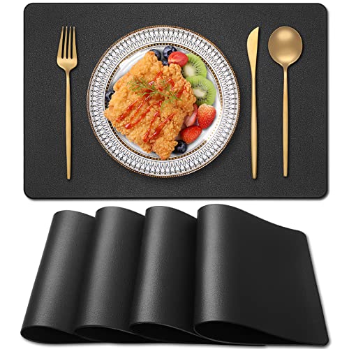 Blibalaskr Tischsets Abwaschbar,Platzsets 4er Set,wasserdichte und abwischbare,hitzebeständige doppelseitige PVC-Platzdeckchen,geeignet für Küche,Esstisch,Esszimmer 45cm×30cm(Schwarz) von Blibalaskr